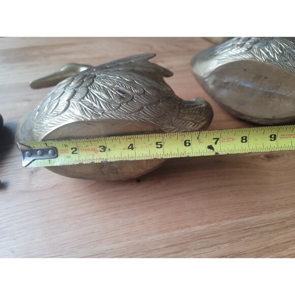 Vintage Swan Long Neck Bird Brass Sculpture Statue Figurine Gold Swan Set Of Two - Picture 12 of 14